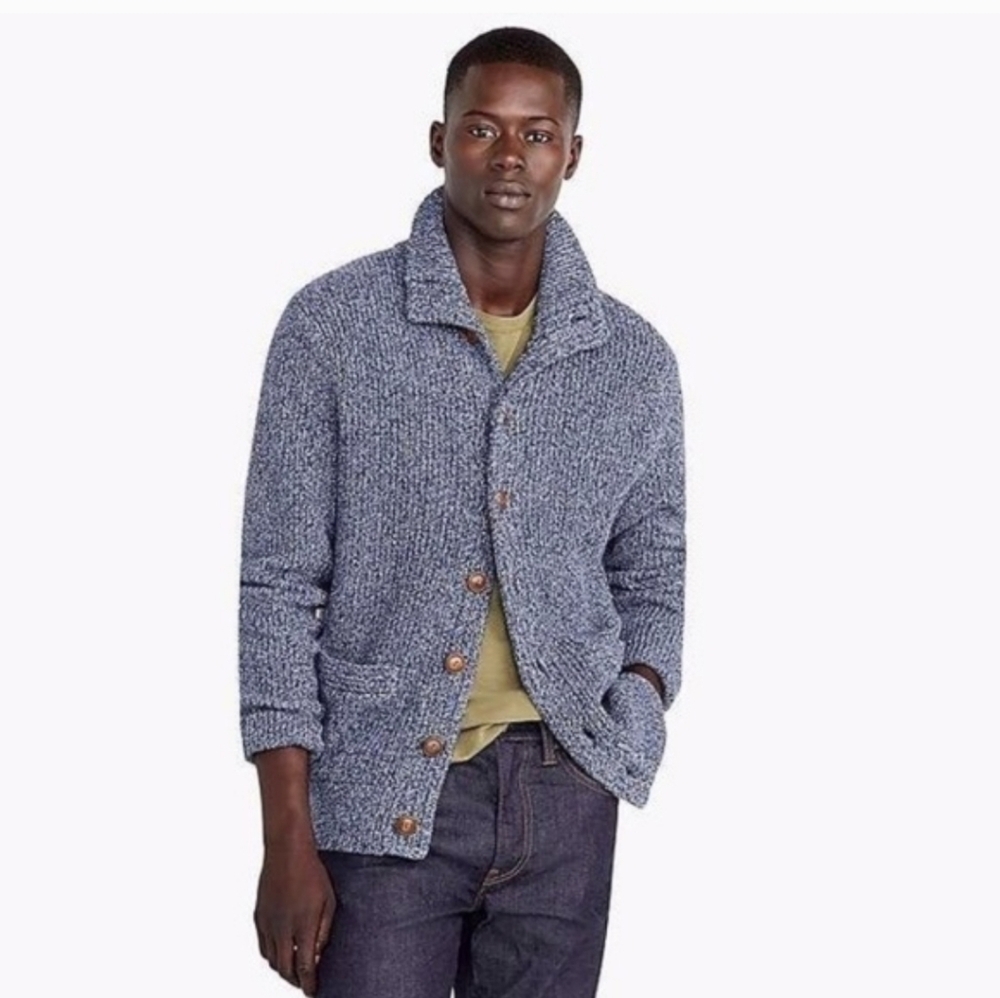 J Crew Marled cotton mockneck cardigan sweater Large